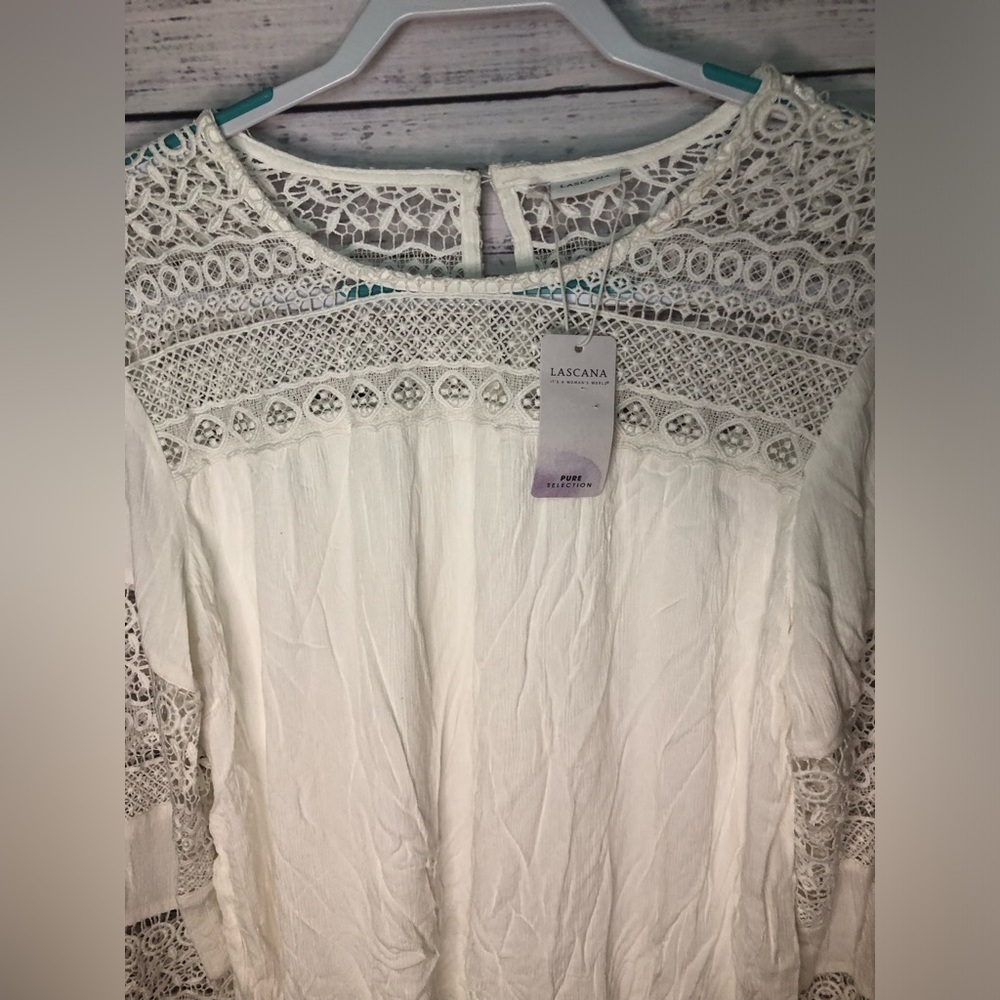 Lascana White Lace Flutter Sleeve Blouse NWT - Picture 8 of 16